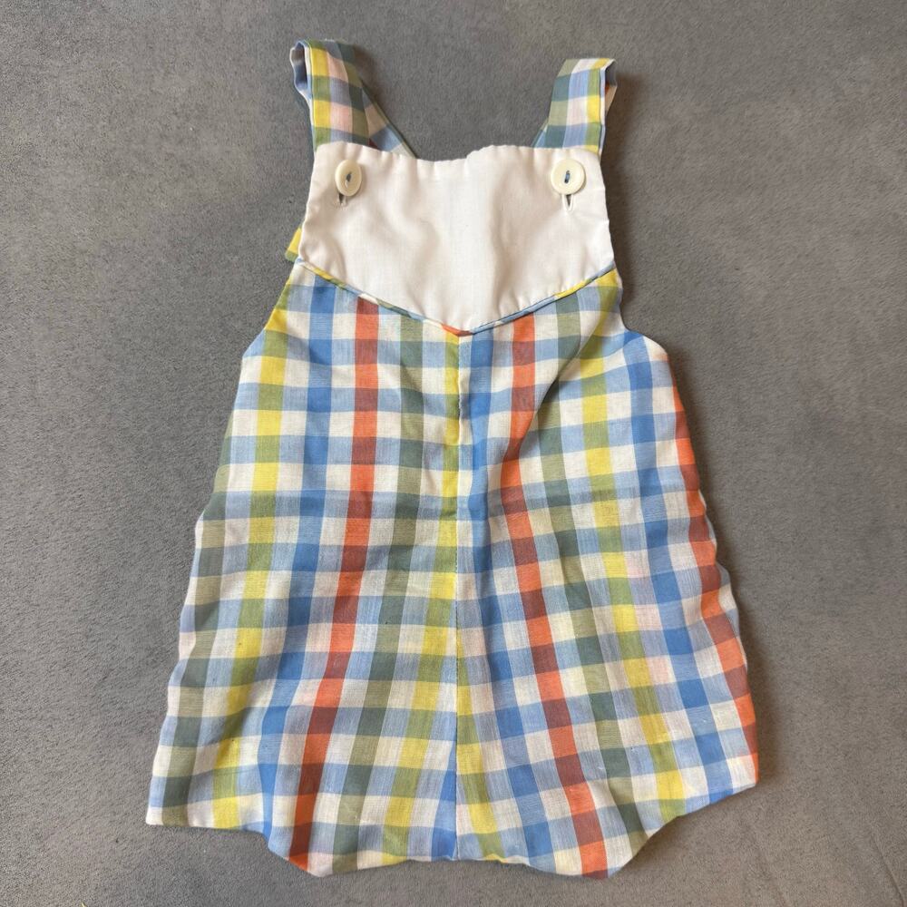 Vintage Tiny Tots Romper Shortalls Gingham Check Romper Baby Boy 3 months 0-6